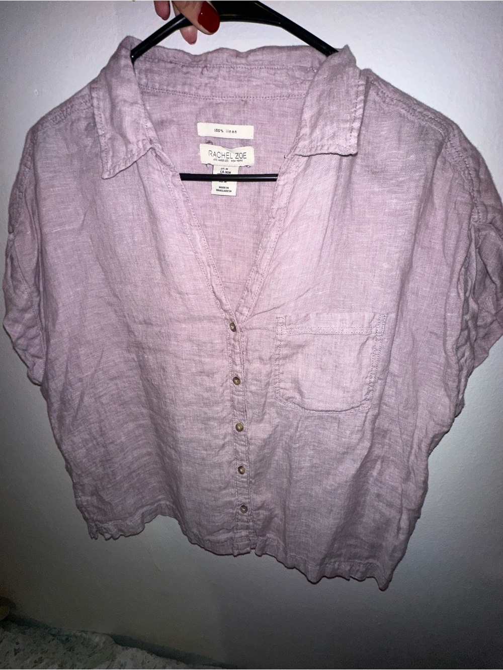 Rachel Zoe Pink Linen Button-Front Womenâs Top 100% linen